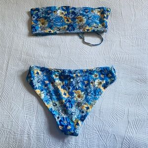Floral Lace-Up Bandeau Bikini Swimsuit